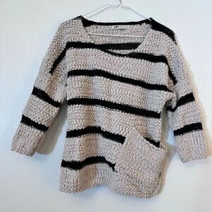 Jolt Women's Beige and Black Striped Knit Sweater Size Medium
